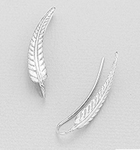 Sterling Silver Greek Leaf Ear Cuff Climber CRAWLER Stud Earrings 1g PRETTY 1.2″