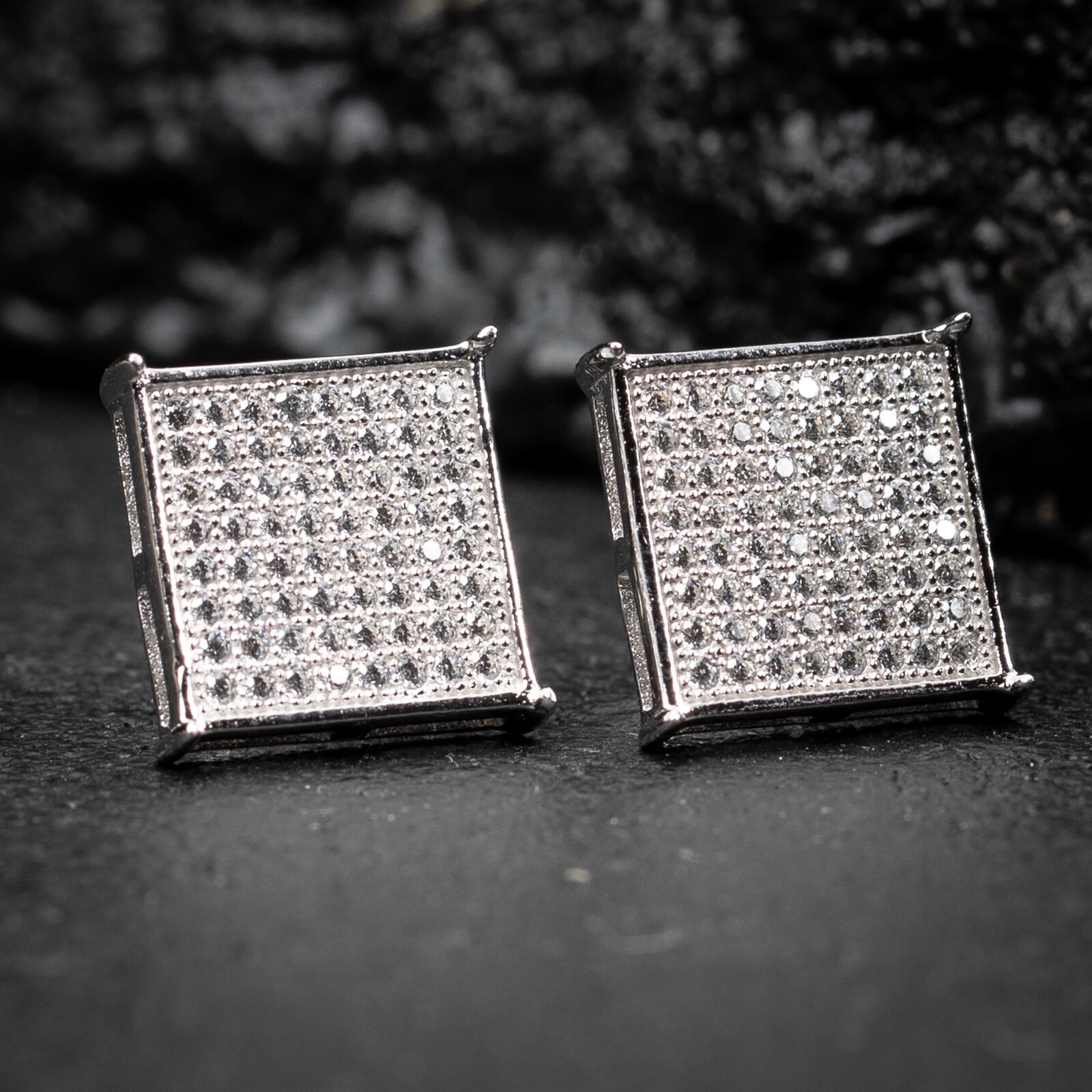 Men’s Square Flat Screen 925 Sterling Silver Hip Hop Stud Screw Back Earrings