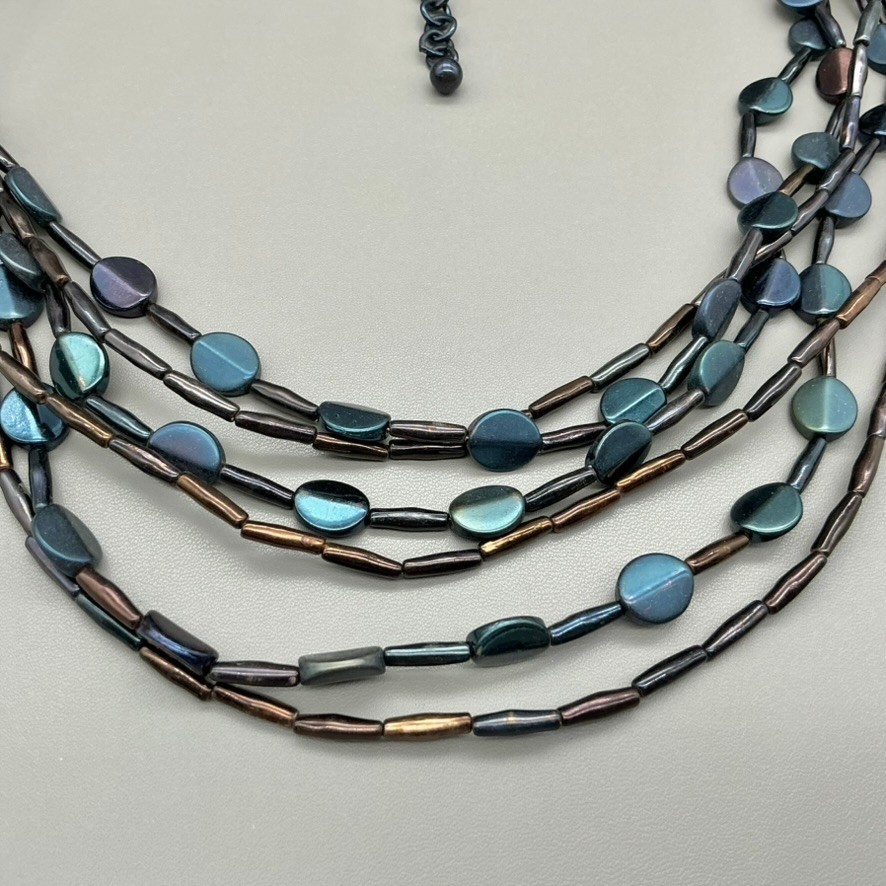 Chico’s Necklace Womens Blue Multi-Strand Beaded Layered Statement 20-22 Inches