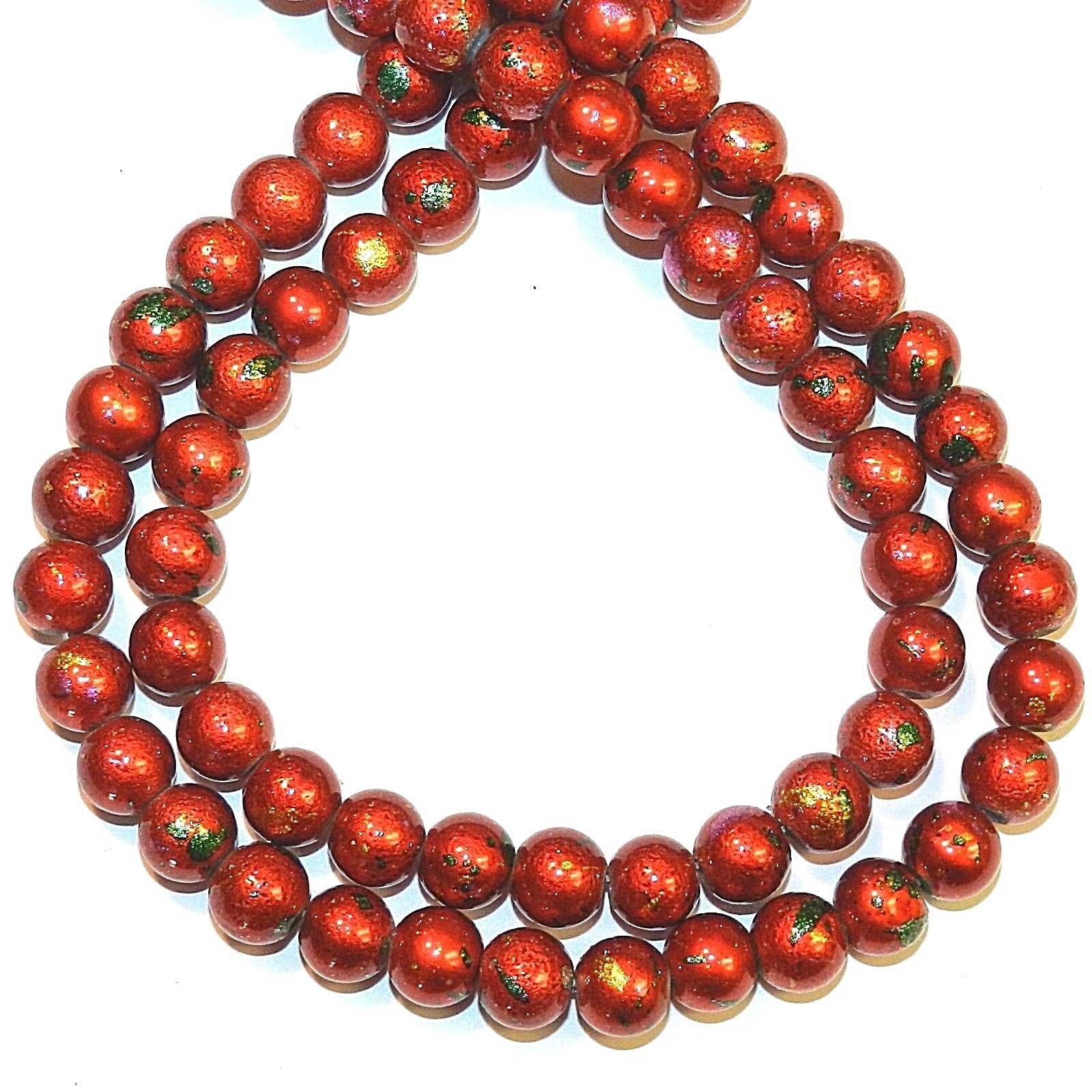 G4265 Red Metallic Multi-Color Graffiti Drawbench 8mm Round Glass Beads 31″