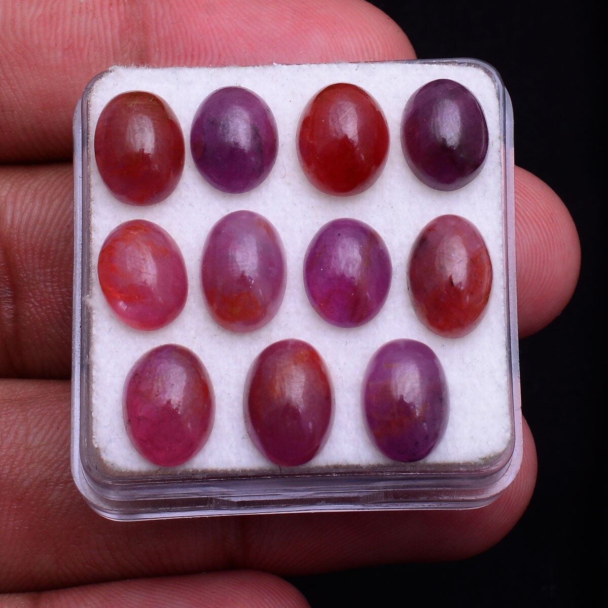 11 Pcs Natural Ruby 9.05mm-10.21mm Oval Cabochon Untreated Red Loose Gemstones