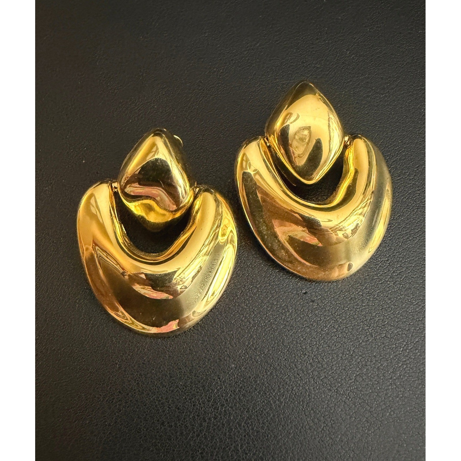 Vintage Earrings Glam Door Knocker Clip Ons Gold Tone