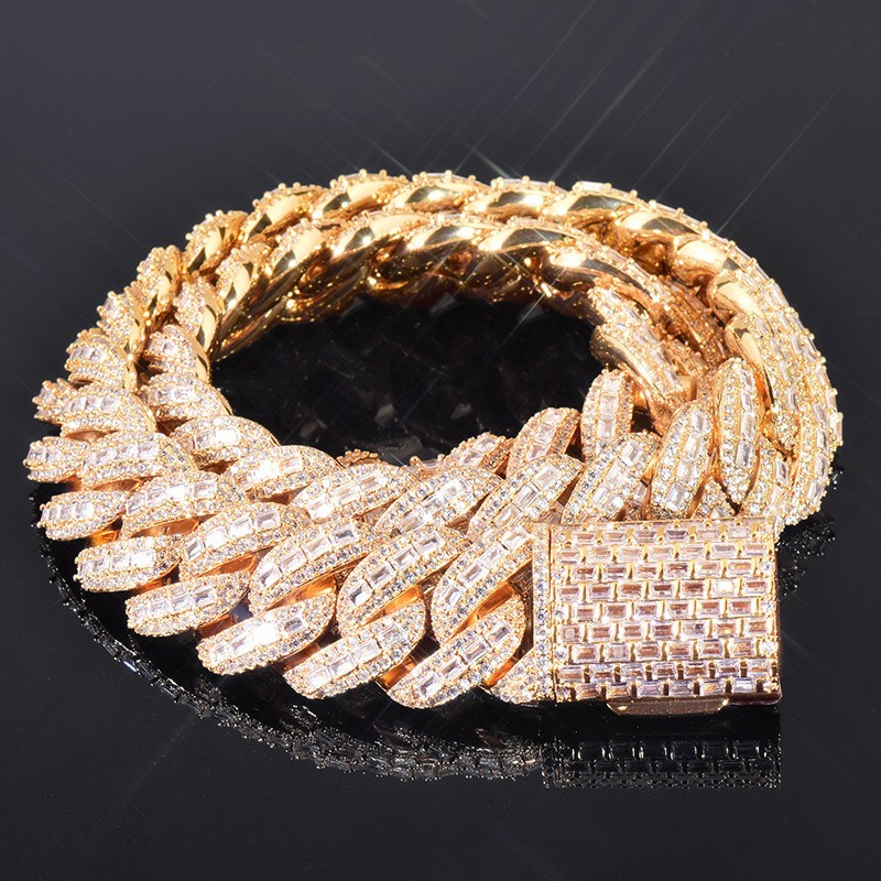 5AAA+ CZ Ice Out Hop Hip Miami Cuban Chain Necklace 14k Real Gold Plated 20MM
