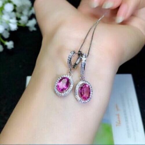 4.20Ct Lab Created Red Ruby Drop & Dangle Earrings 14K White Gold Finish