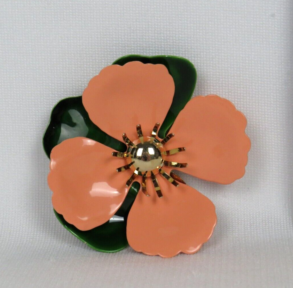 VTG 1950s 60s MOD ENAMEL METAL FLOWER BROOCH SIGNED SARAH COVENTRY 2 3/4″ WIDE