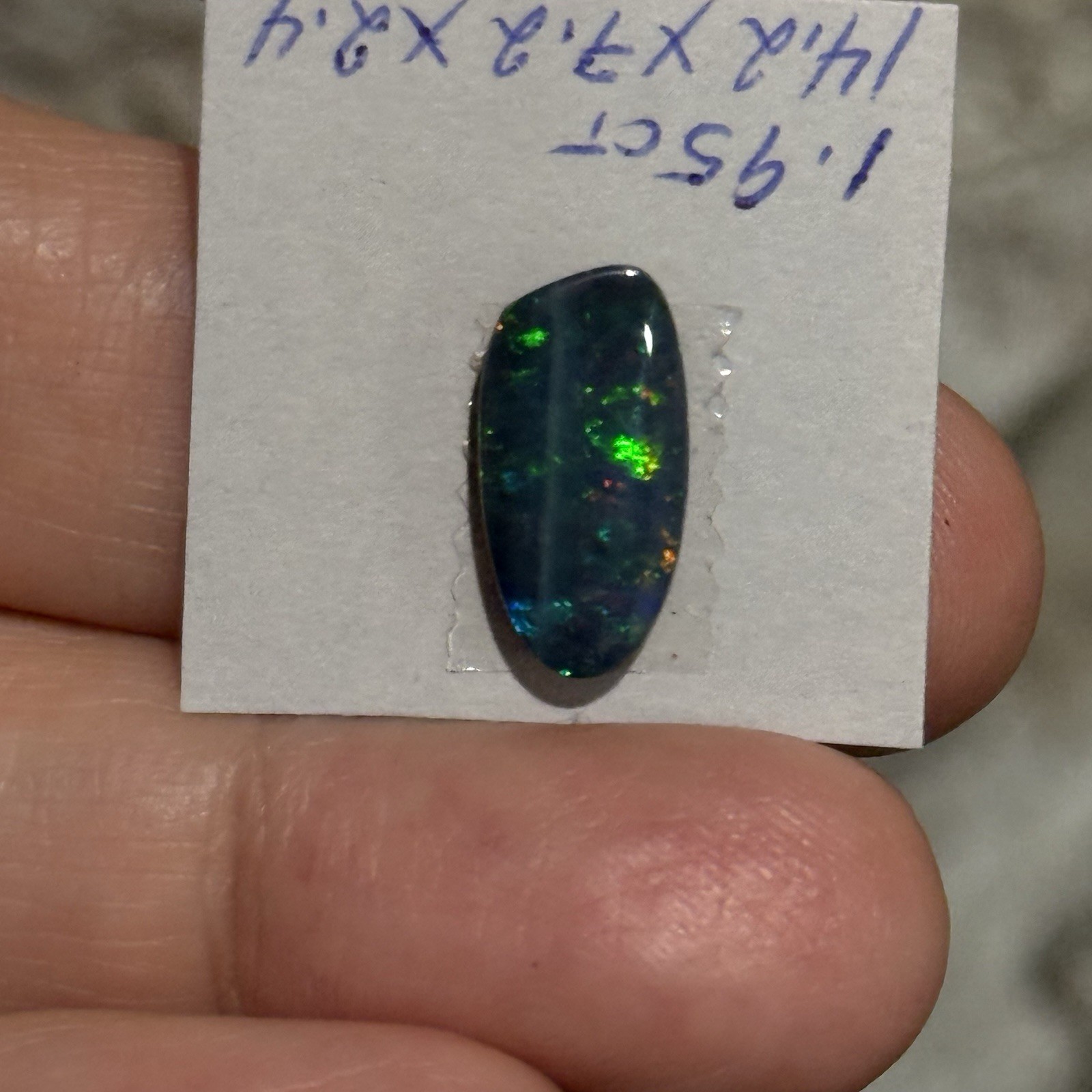 1.95ct 14.2×7.2×2.4mm Sparkling Green Blue Australian Doublet Opal Cabochon Gem