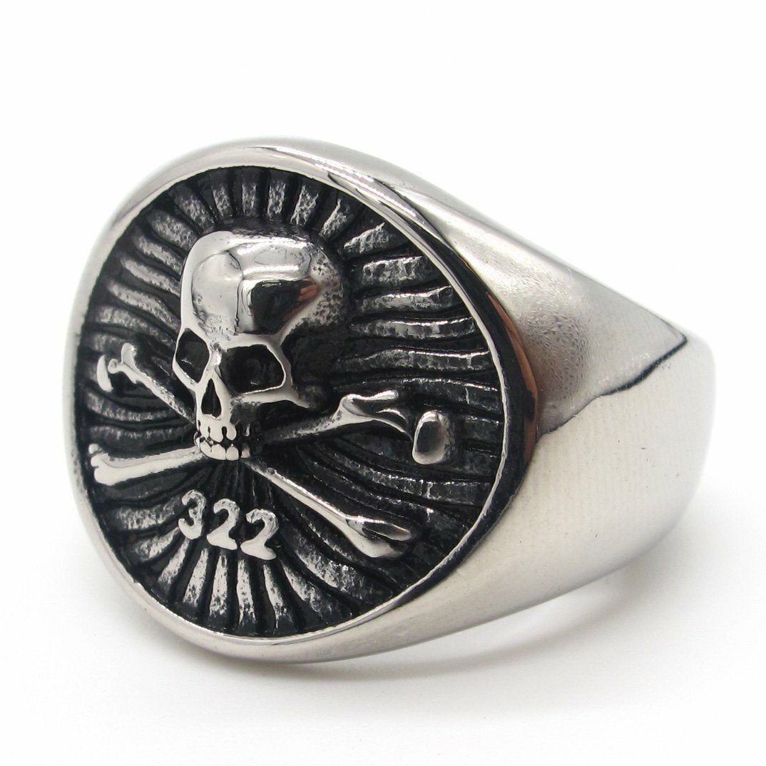 MENDEL Mens Secret Society 322 Skull And Bones Ring Stainless Steel Size 7-14