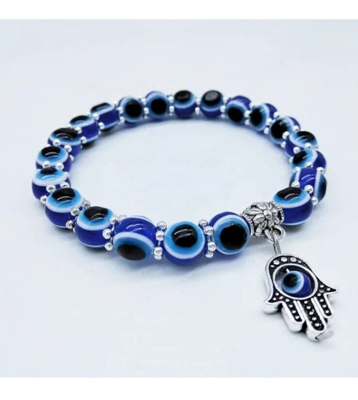 Evil Eye Stretch 6mm Beaded Bracelet good luck