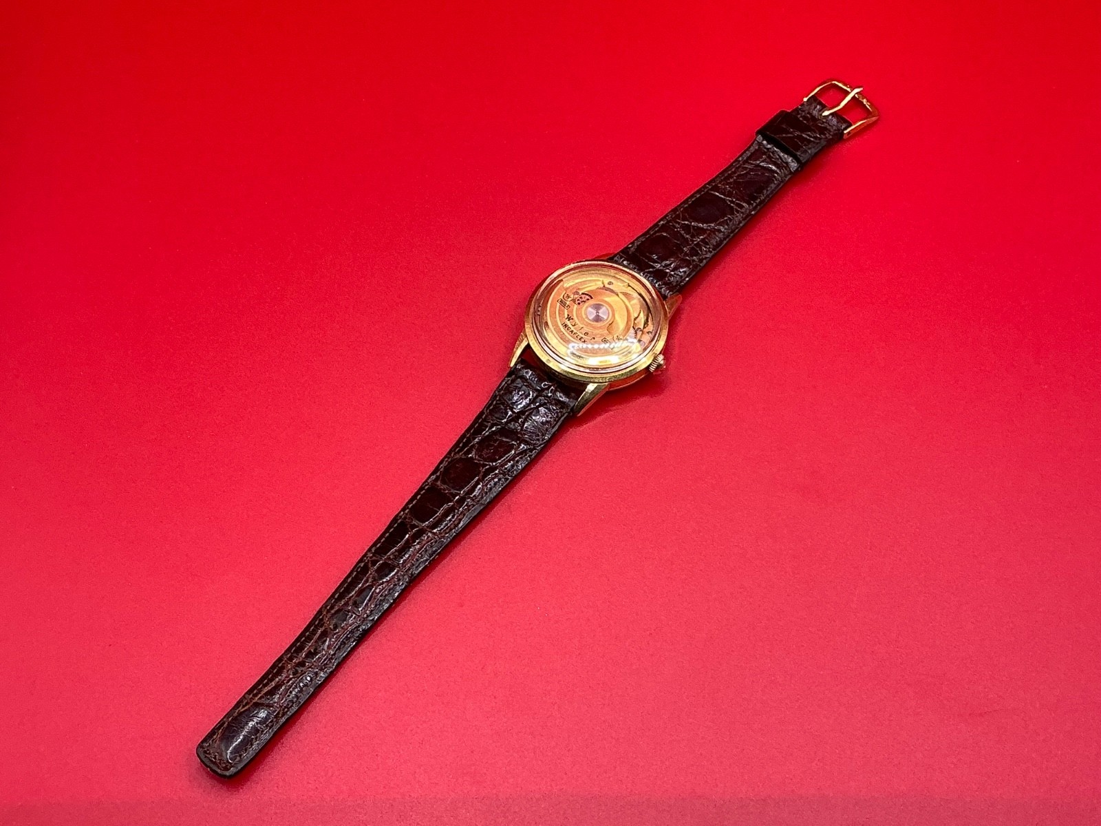 RARE VTG 1960s Wyler Incaflex Reverse 36mm Gold Swiss Automatic Watch Cal. WH26
