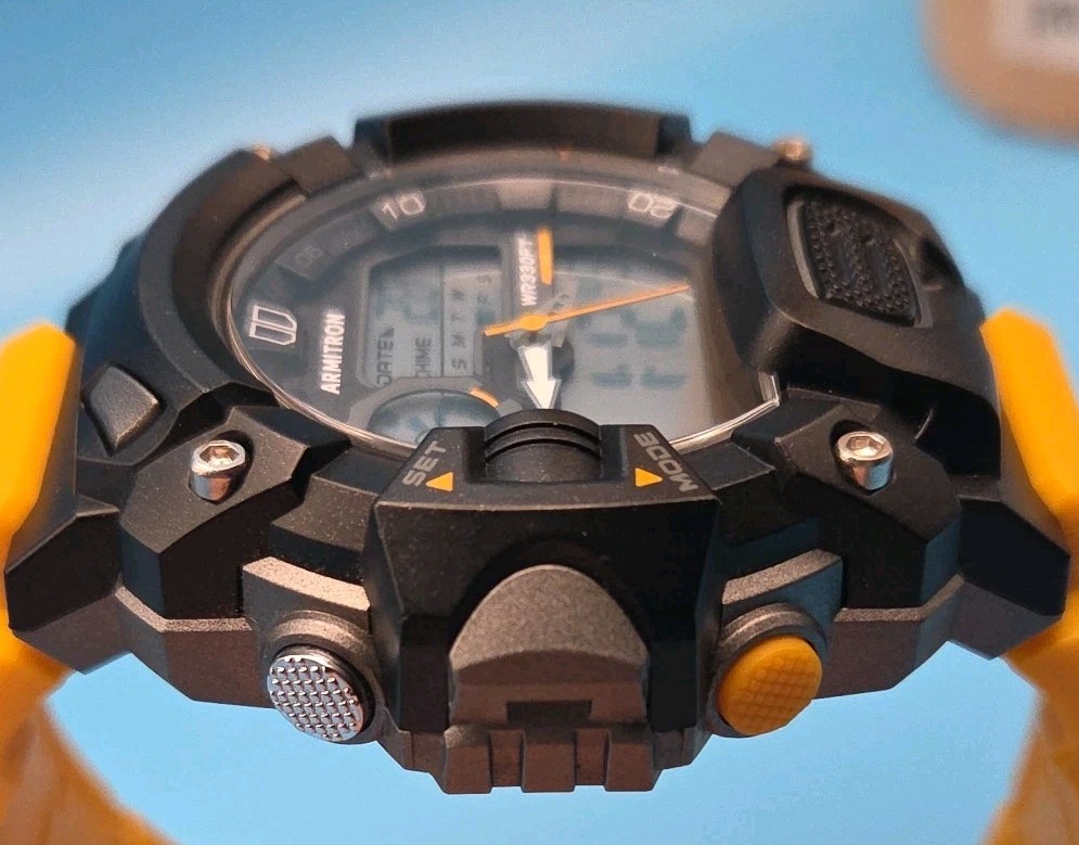 Armitron 55mm Black Gray Yellow Pro Sport Analog Digital Chronogra Watch 20/5477