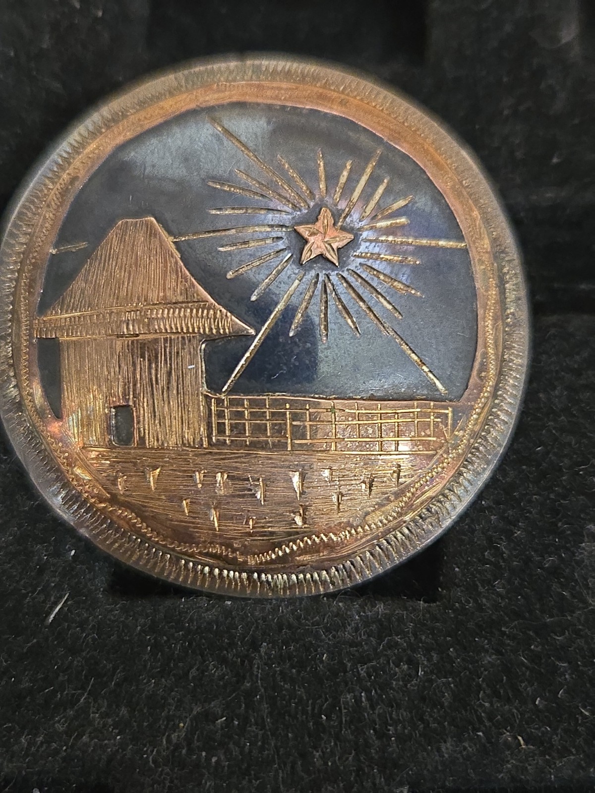 Vintage EL SALVADOR 900 Silver PALM House With North Star Brooch Pin 1 1/2″