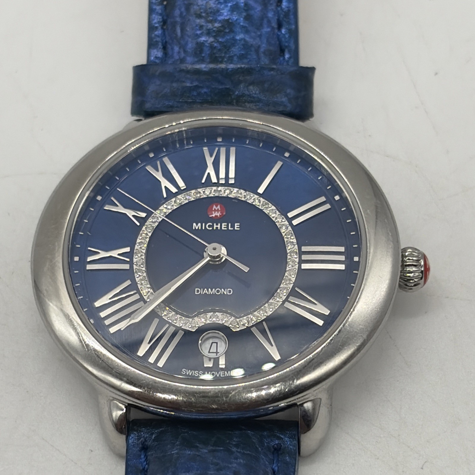 Michele Serein Diamond Watch Ocean blue Dial Genuine Leather Band MW21B00A0964