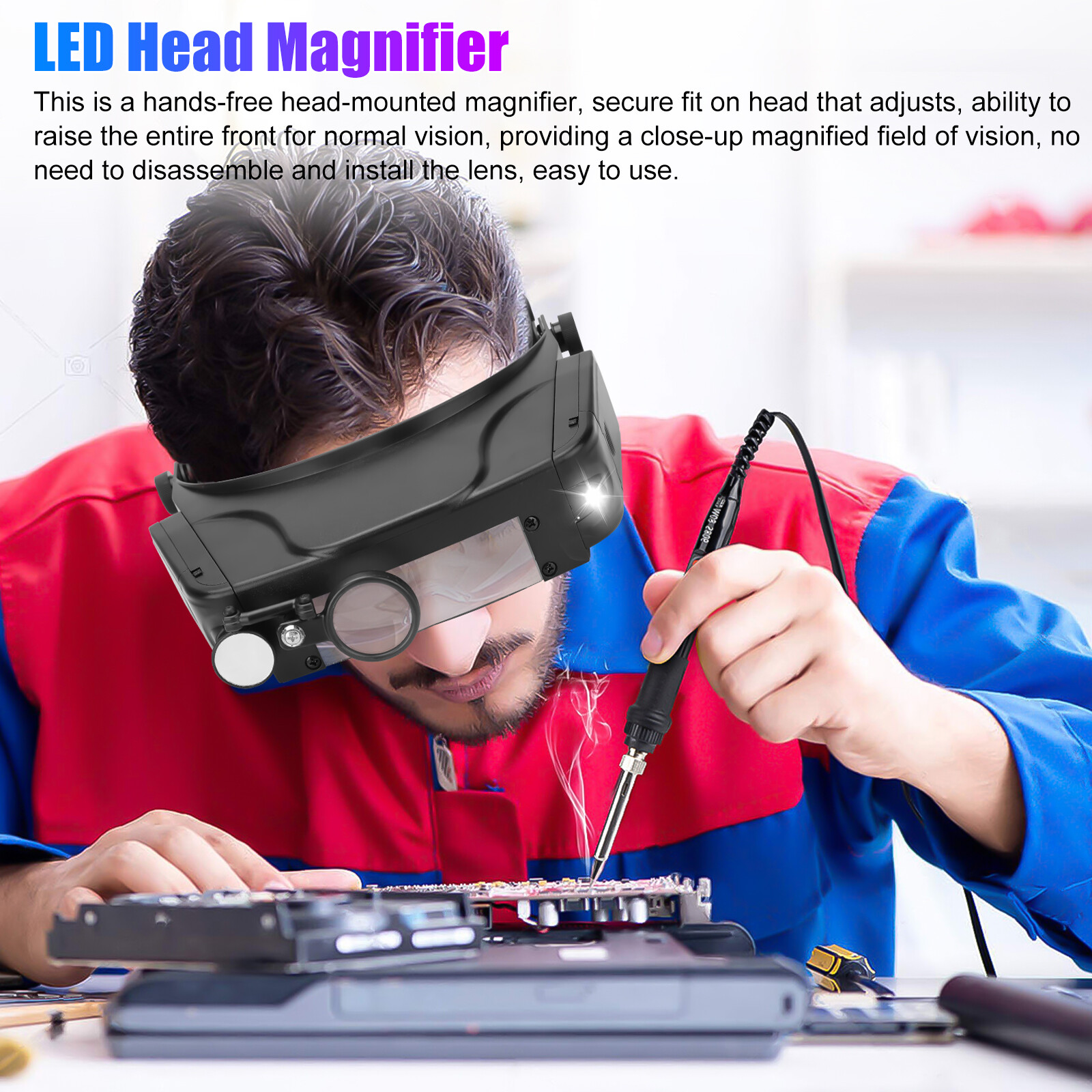Headband Head Magnifier 2 LED Light Visor Jeweler Watch Repair Magnifying Glass