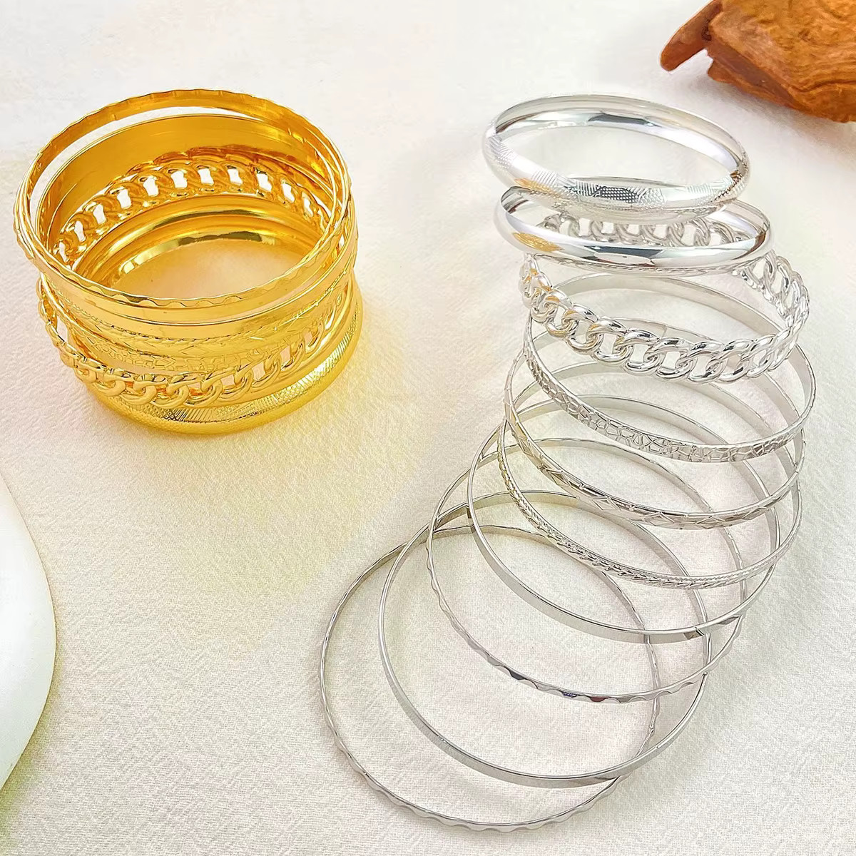 10 Bohemian Bracelet Set Gold Silver Color Stackable Bangles Retro Link Jewelry