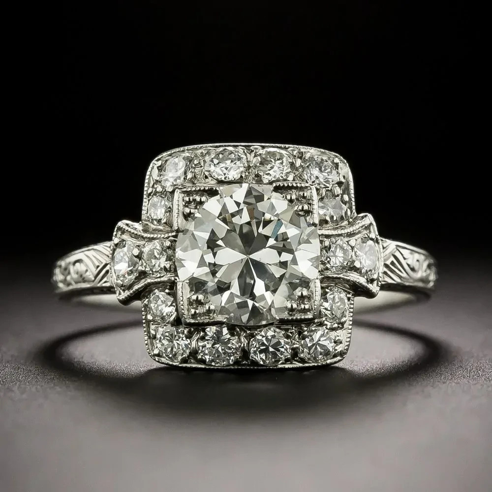 Art Deco Style 1.24Ct Lab-Grown Diamond Engagement Engrave Ring In 925 Silver