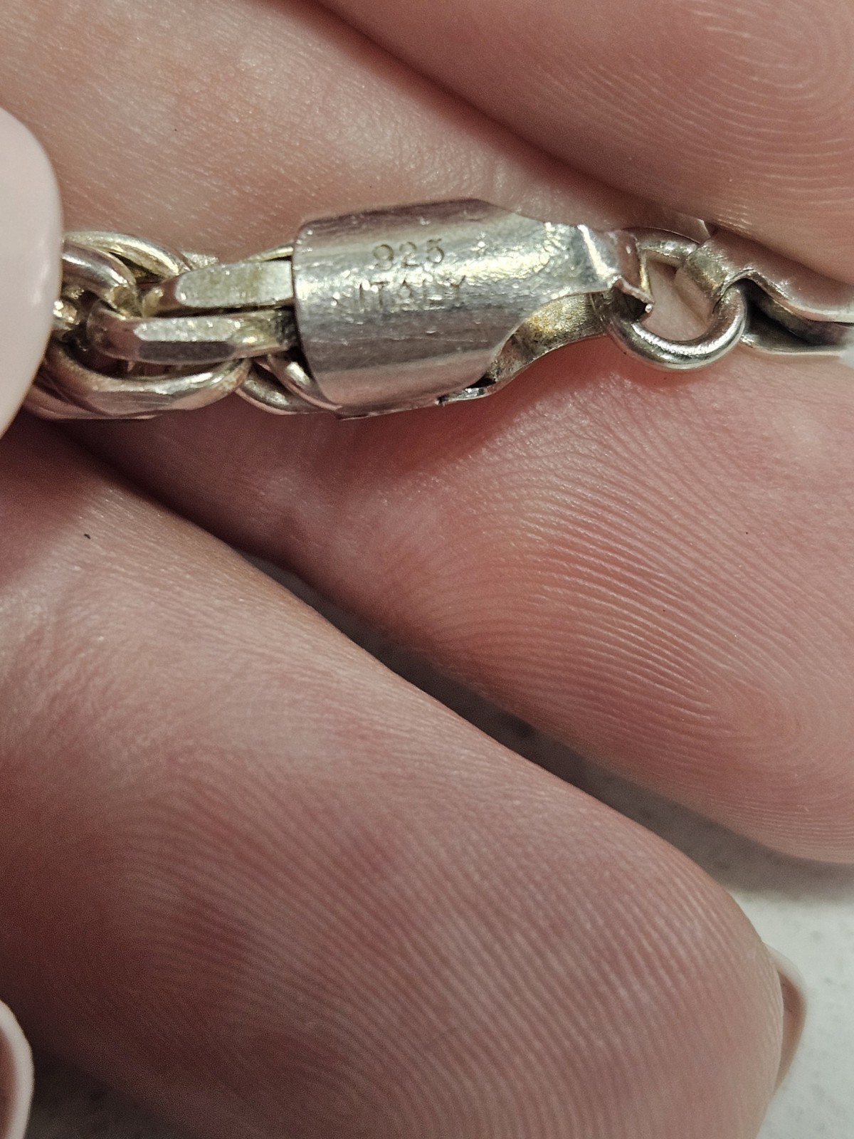 925 Sterling Silver Rope Chain Bracelet 7.5in Lobster Clasp Italy Signed