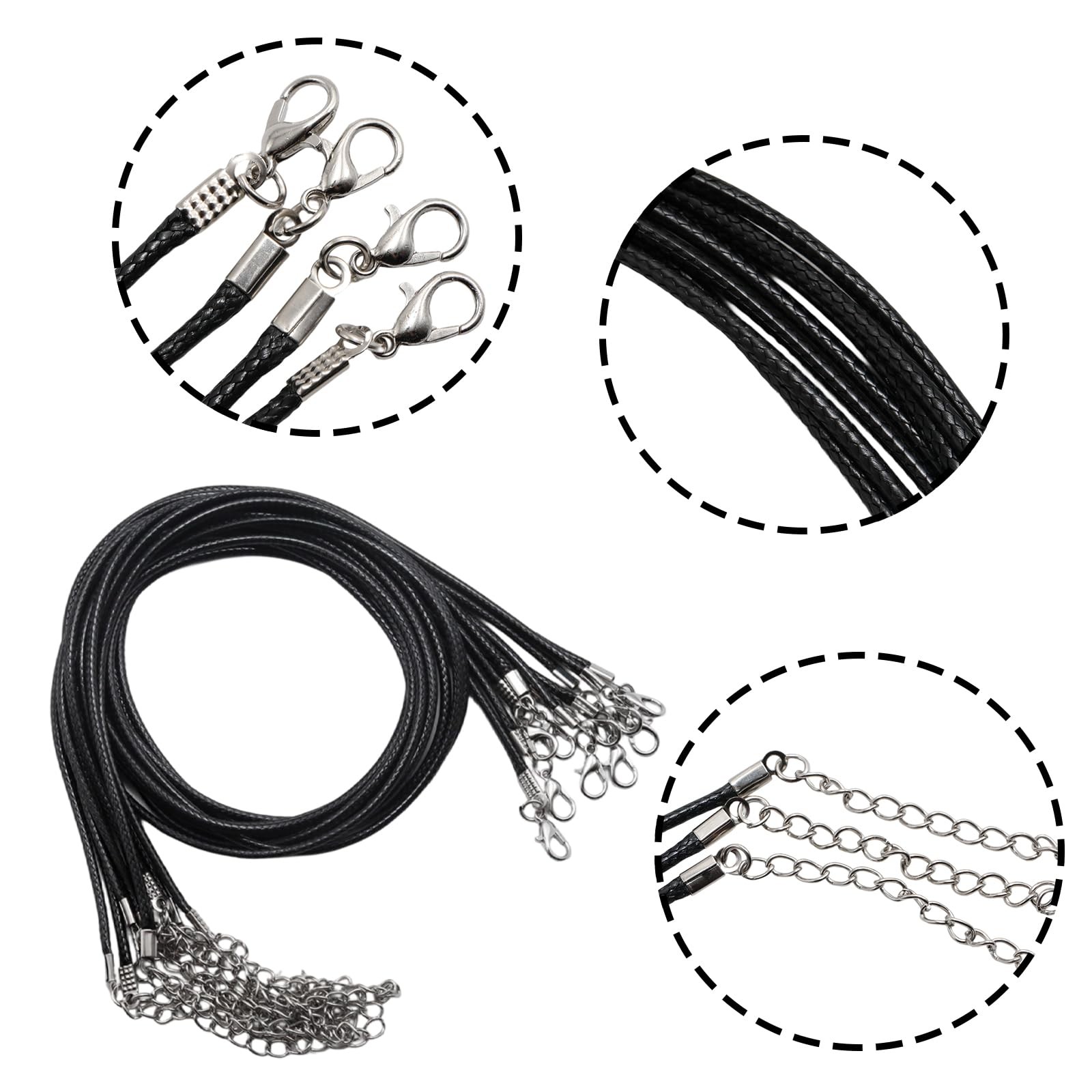 Funstreet 10pc 2.0mm Black Leather Necklace Cord w/ Clasp