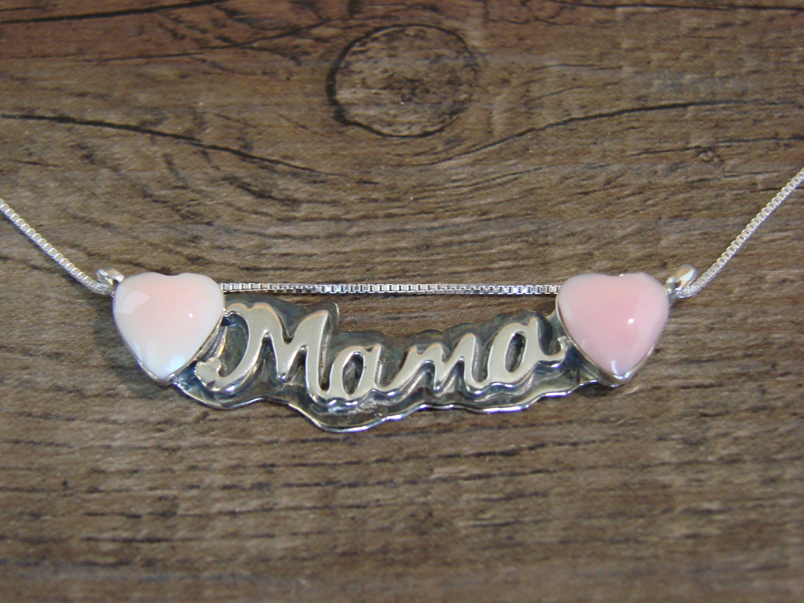 Native American Sterling Silver & Pink Heart Mama Necklace Signed Yazzie