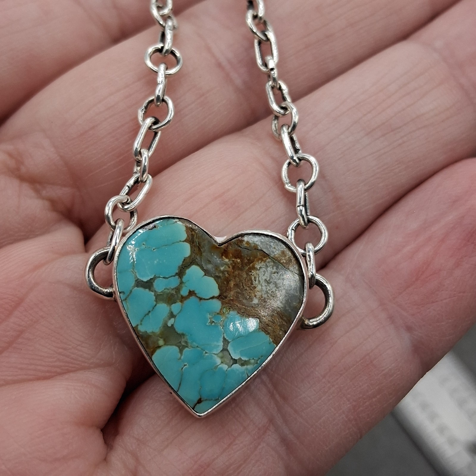 Number 8 Turquoise Bracelet Heart Sterling Silver Adjustable 5-7 Southwestern