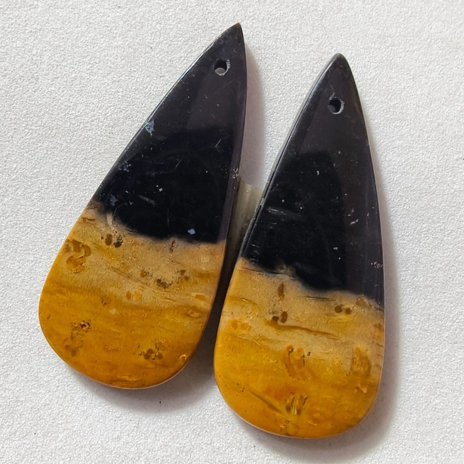 31 Cts Natural Fossilized Palm Root Drilled Pair Cabochon Gemstone 35.6X15.3 MM
