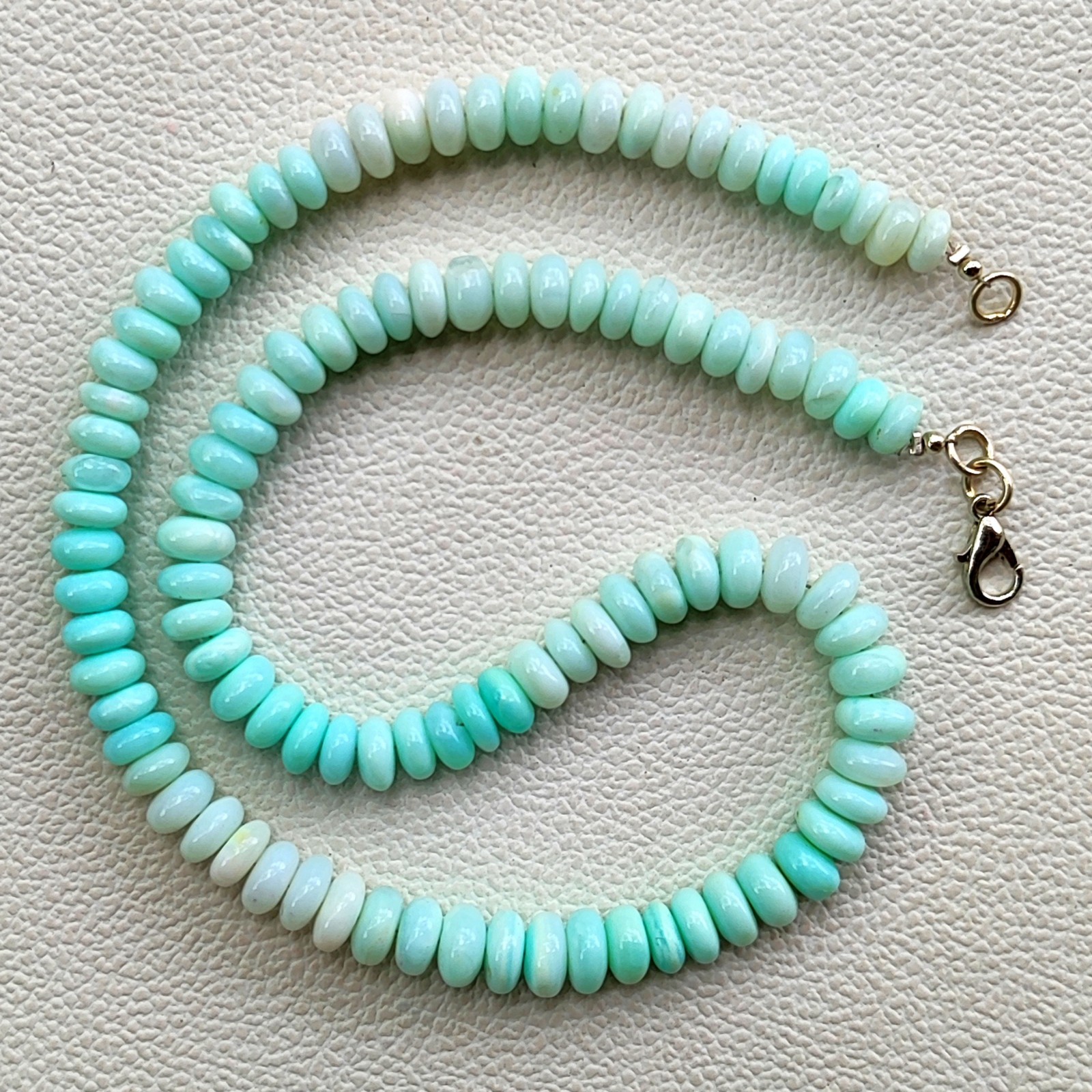 Peruvian Natural Blue Opal Smooth Rondelle Bead Gemstone Necklace 7-8mm 16.5″