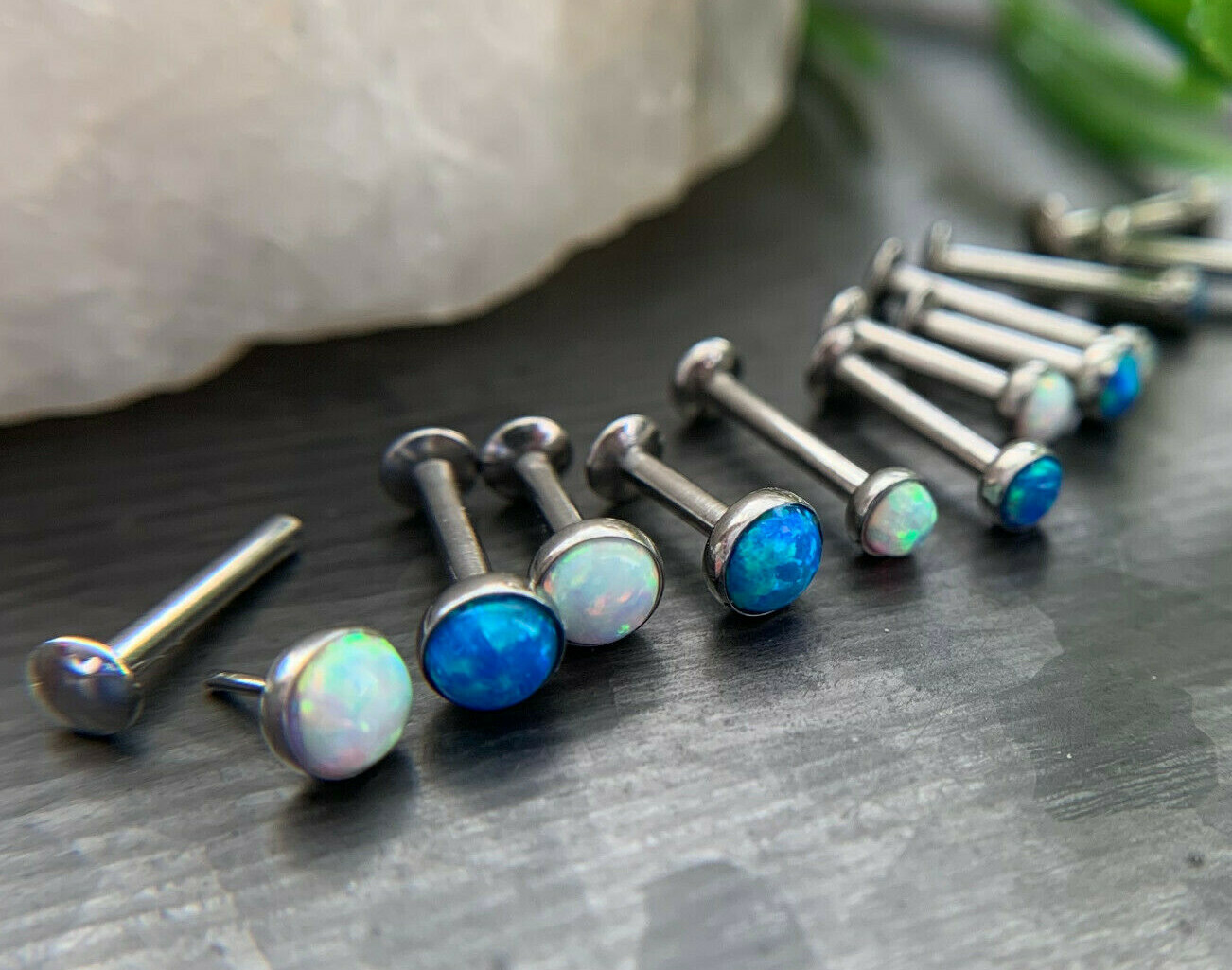 1pc Push In Opal Dome 16g Labret Monroe Stud Lip Ring Helix Ear Cartilage