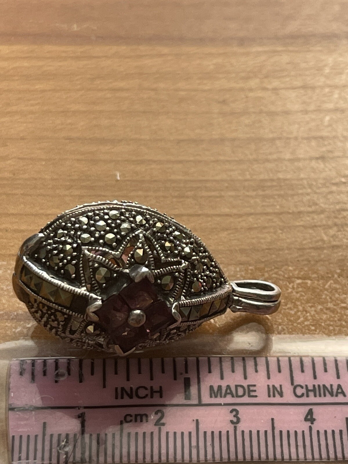 Vintage Sterling Silver 925 Poison Pill Box Locket Pendant Marcasite Stamped I5