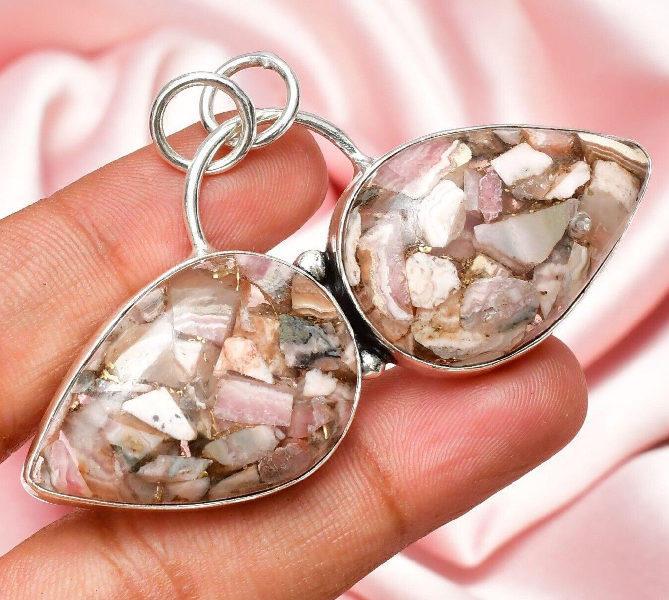 Copper Rhodochrosite Gemstone 925 Sterling Silver Handmade Jewelry Pendant 1.56″