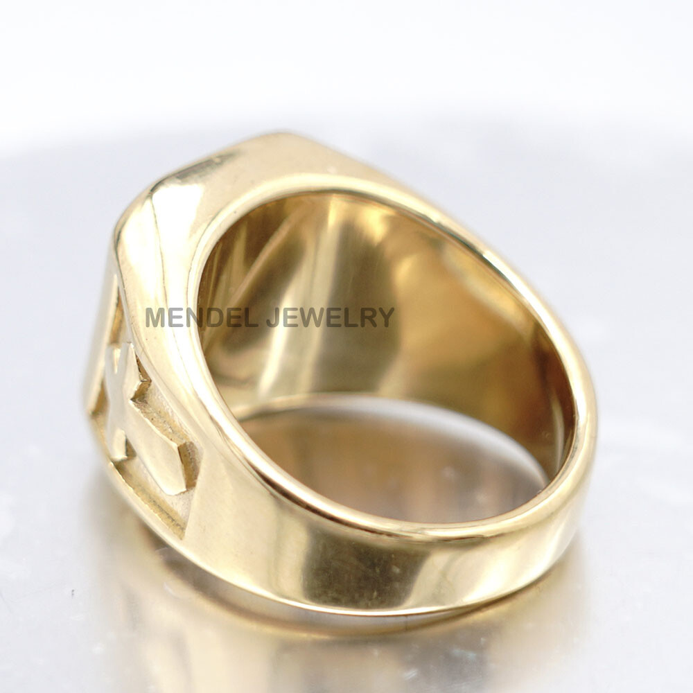 MENDEL Mens Gold Plated Cross Blue Aquamarine Stone Ring Men S-Steel Size 7-15