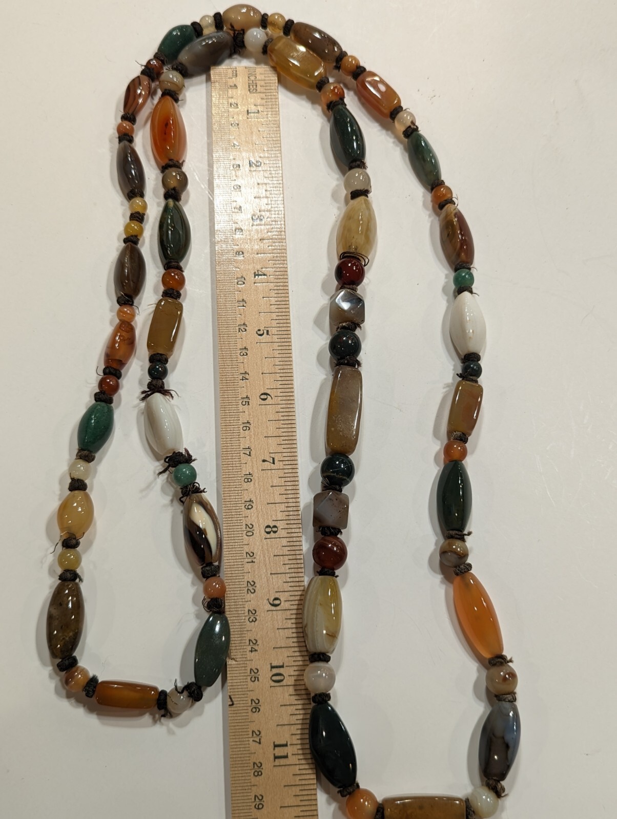 Semi Precious Polished Agate 54″ Necklace Hand Knotted Southeast Asia VNTG 1960s