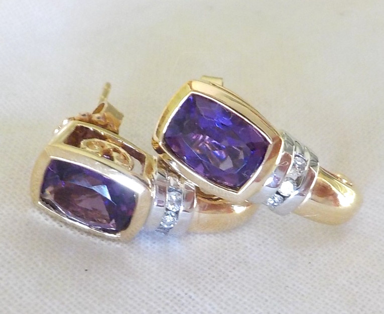 Stunning 14k Multi Gold Amethyst Diamond Earrings – 3.80 gms, 0.70 in, 1.66 ctw