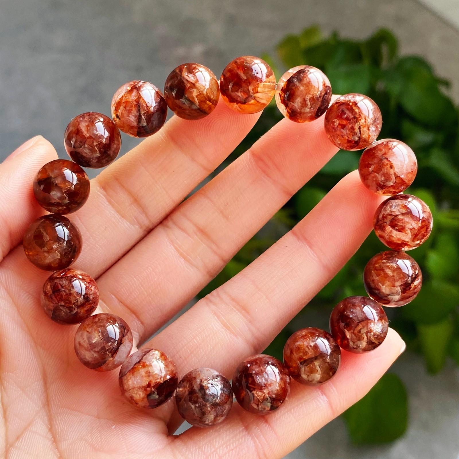 11.6mm Natural Red Multi-inclusions Phantom Quartz Crystal Beads Bracelet 2725