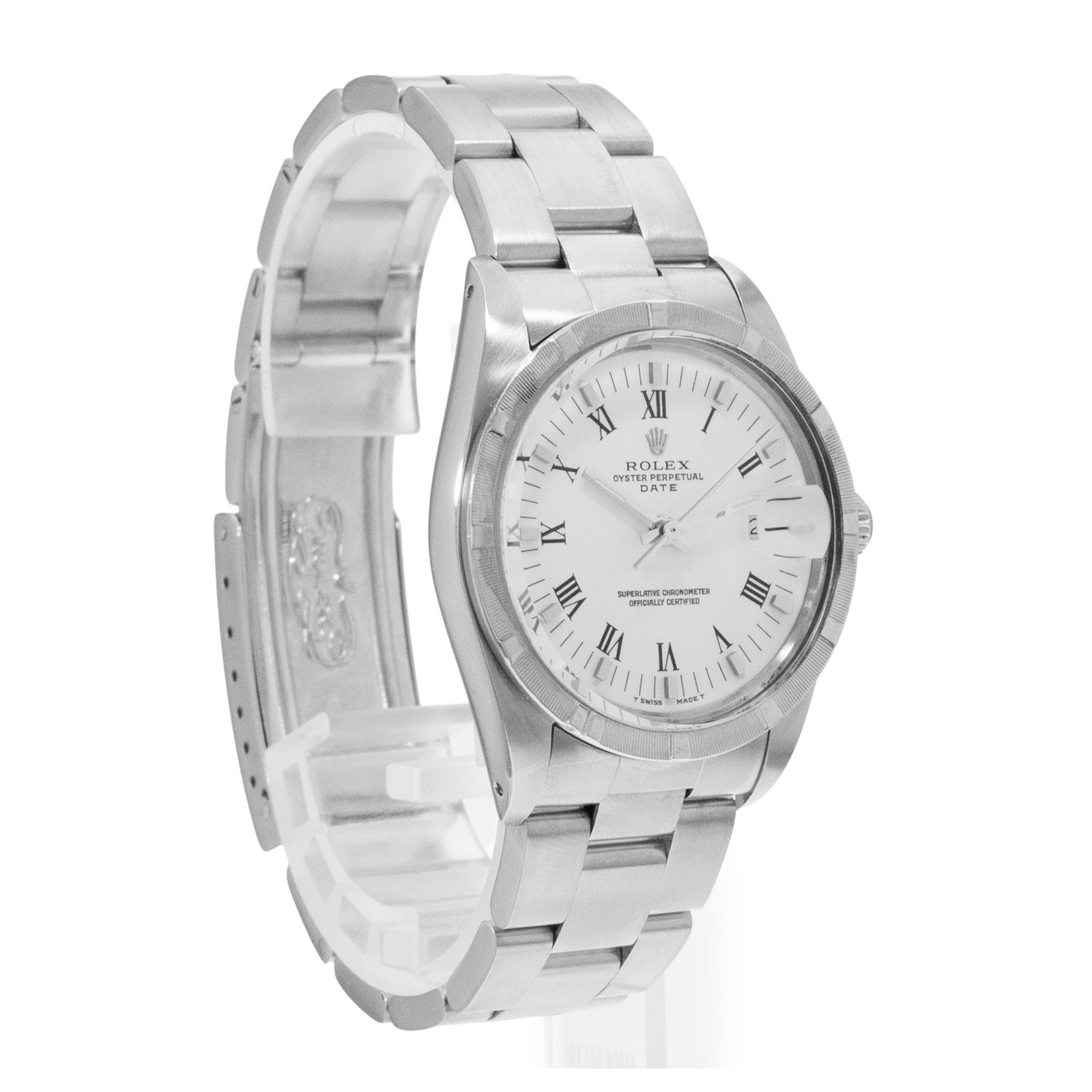Rolex Oyster Perpetual Date 34 15010 White Roman Steel Oyster Mens Watch 1989