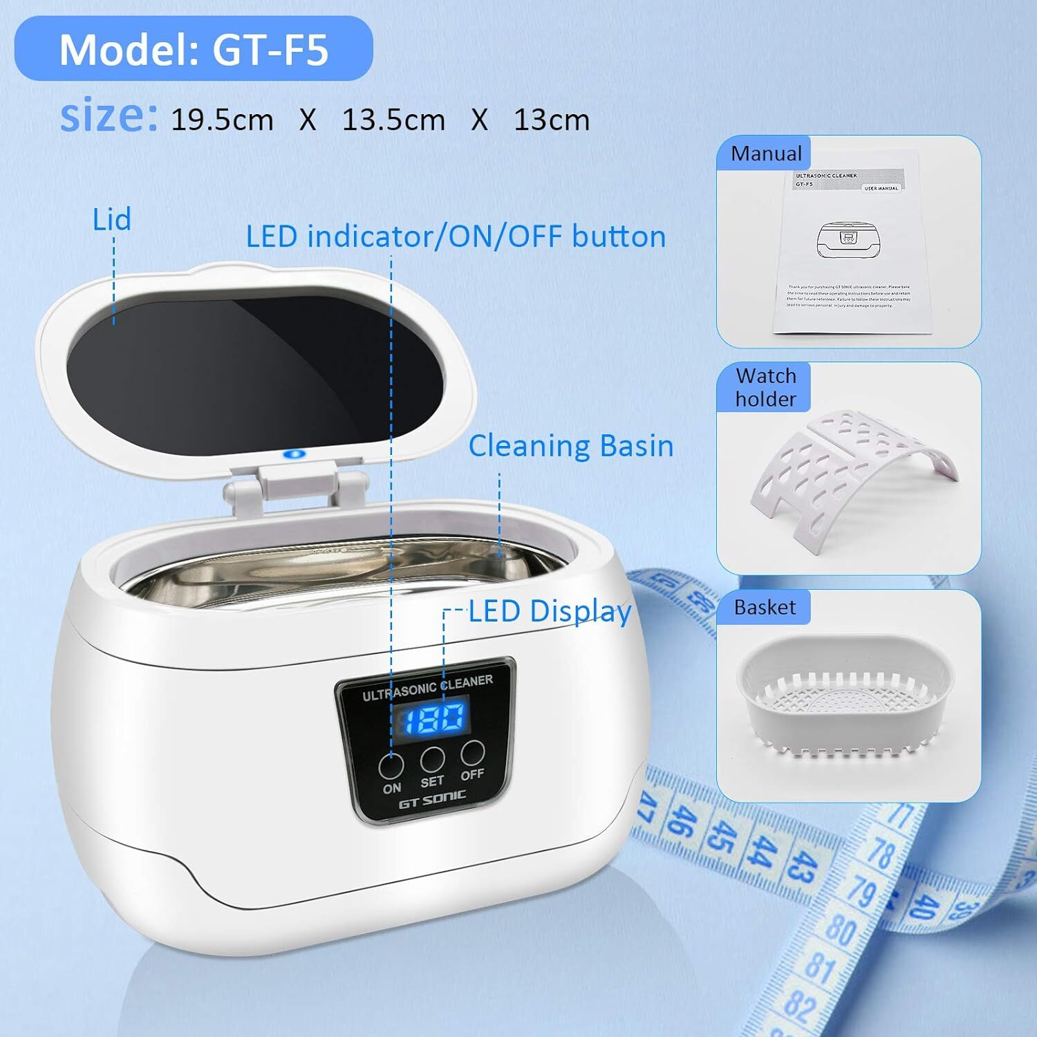 Ultrasonic Cleaner Portable Ultrasound Jewelry Watch Glasses Cleaning Machine US