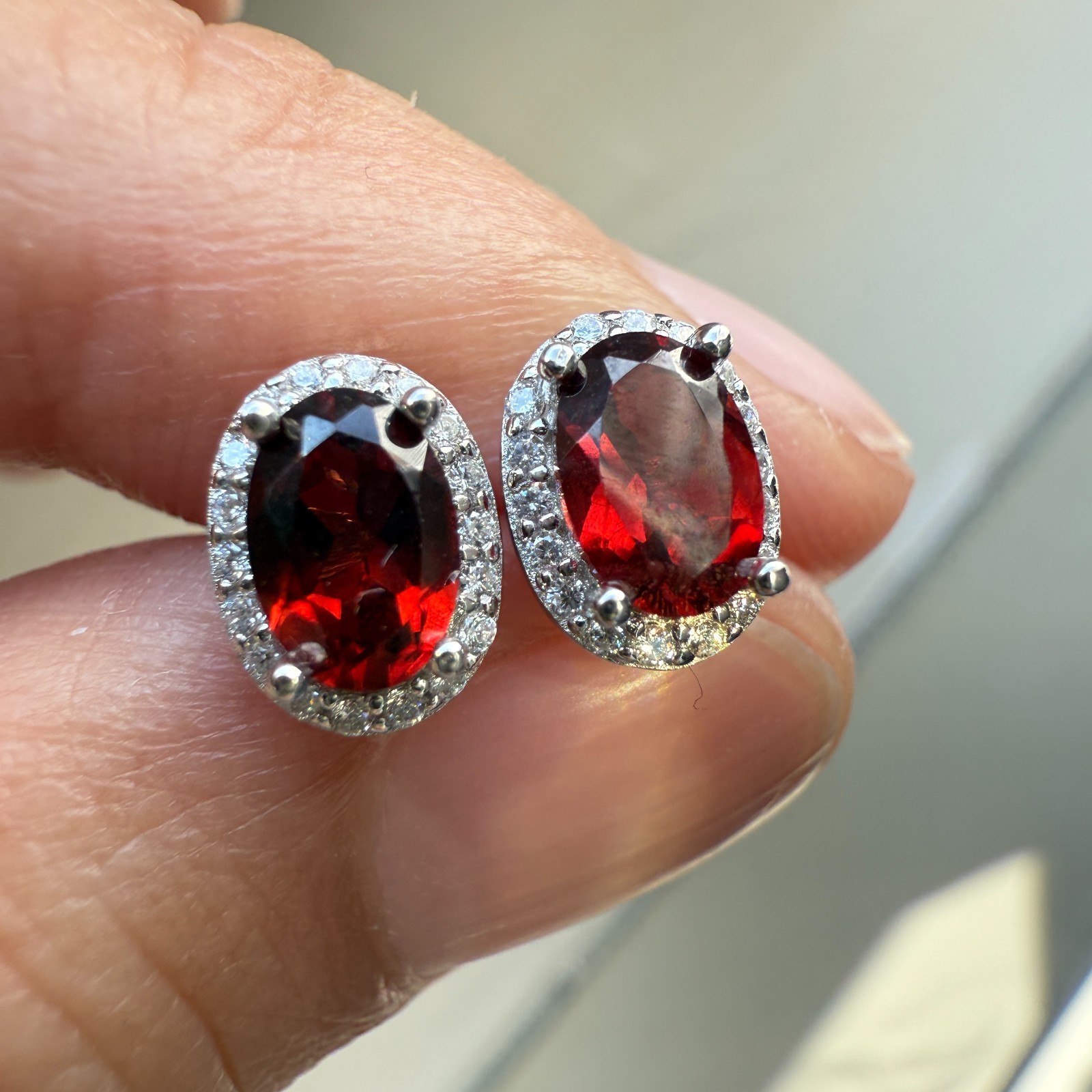 925 Sterling Silver Earrings 6x4mm Natural Rhodolite Garnet Gemstone Zircon Gift