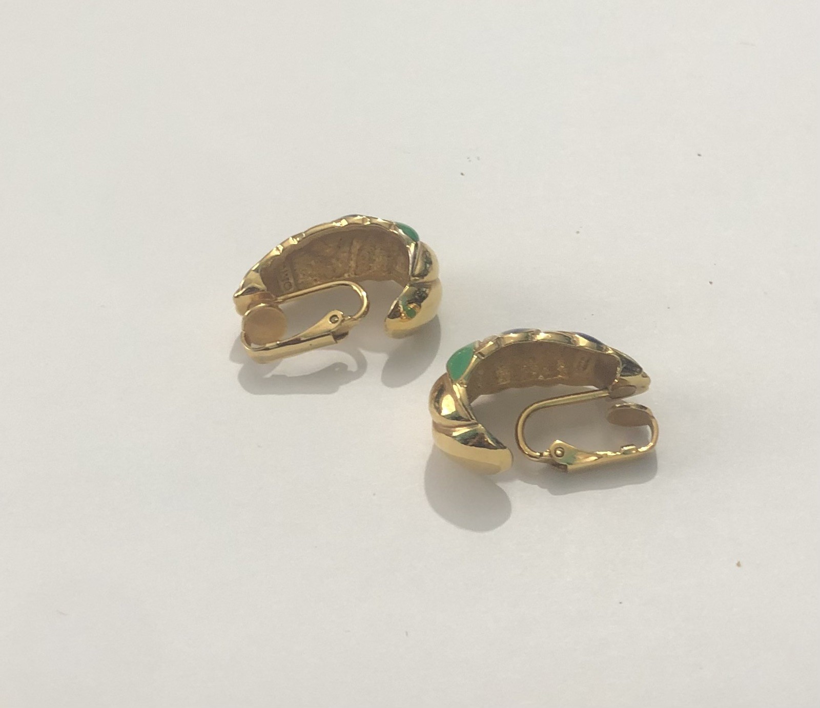 Vintage Blue Green Gold Clip On Earrings Costume Jewelry
