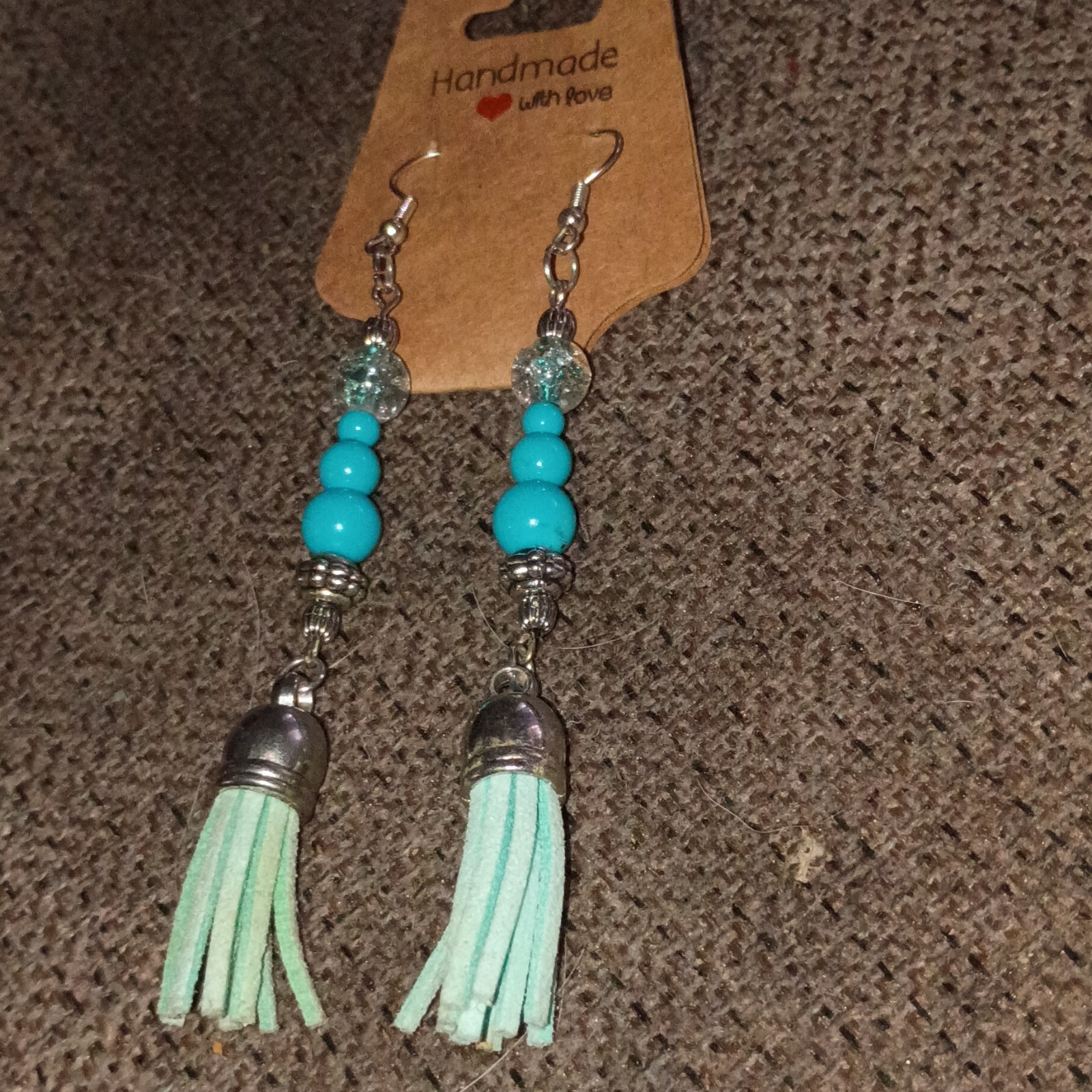 Teal And Silver Dangly Earrings