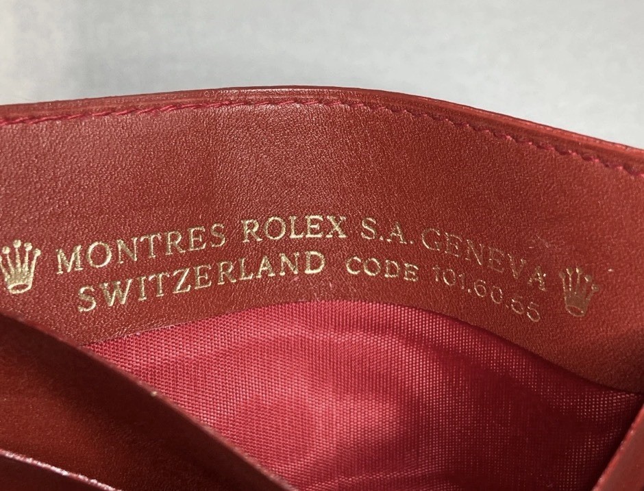 ROLEX ♛ Genuine Red/Burgundy Leather Card Holder 101.60.55 Geneva Switzerland