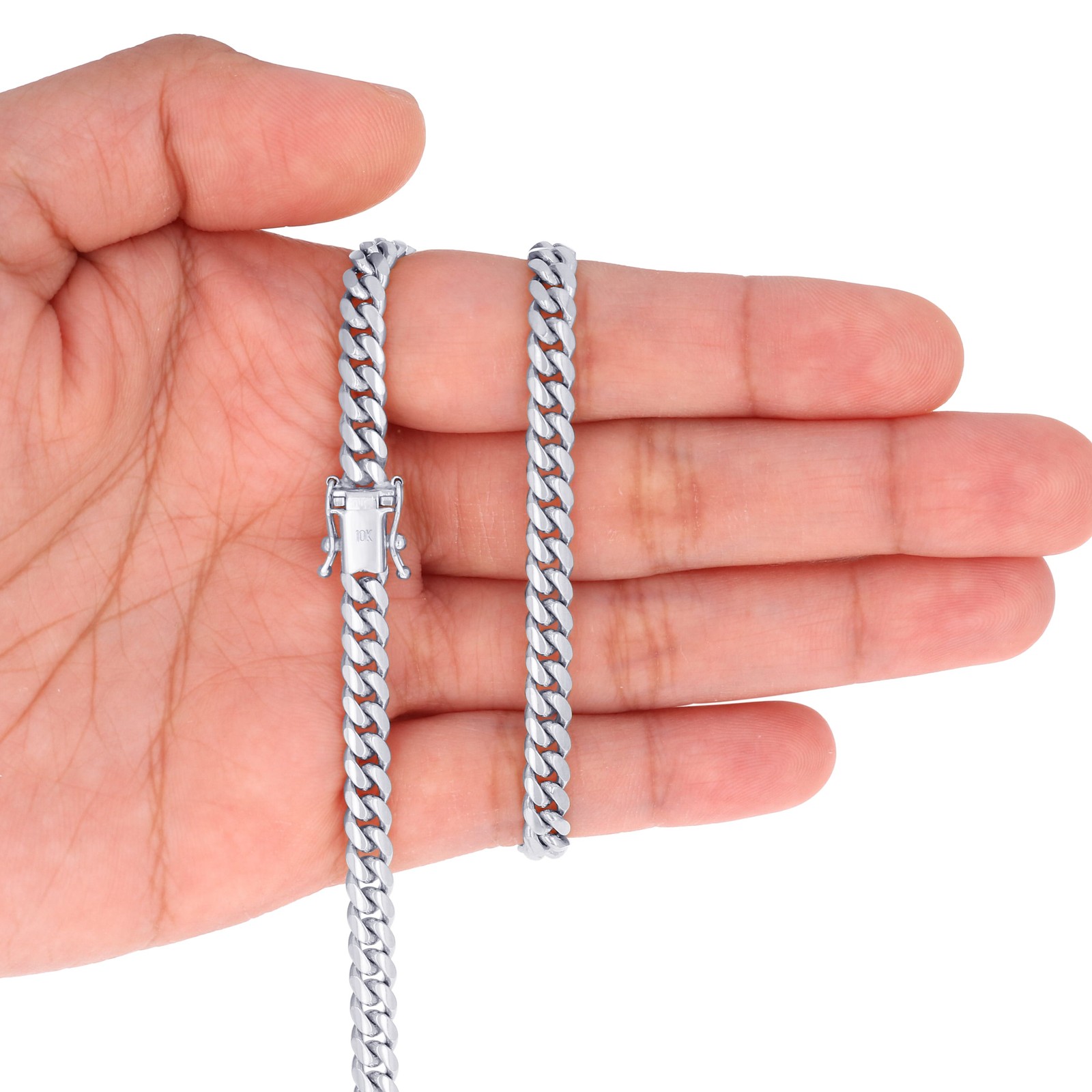 10K White Gold Solid 5mm Mens Miami Cuban Link Chain Bracelet 7″ 7.5″ 8″ 8.5″ 9″