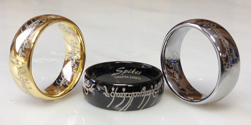 The Lord of the Rings Elvish Etched Tungsten Ring Hobbit – Gold, Black or Silver