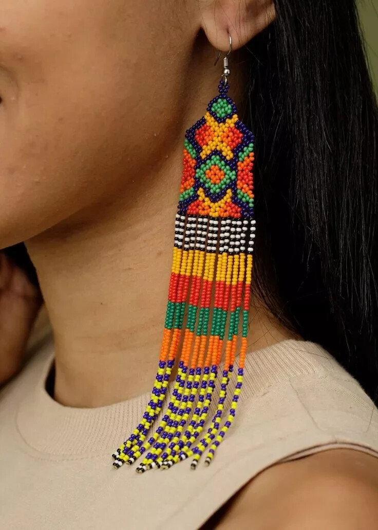 Tribal Earrings Native Large Boho American Seed Beads Handmade Earring