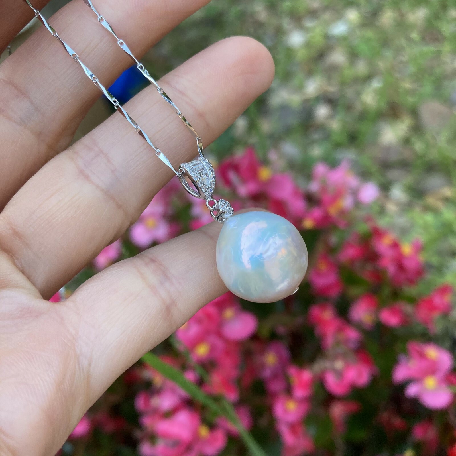 16mm Kasumi white freshwater Pearl high luster sterling silver Pendant necklace