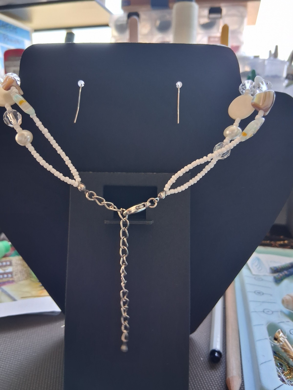 SEASHELL MOP HEART ACCENTS MOP PENDANT MULTI-STRAND CHIP NECKLACE HEART EARRINGS