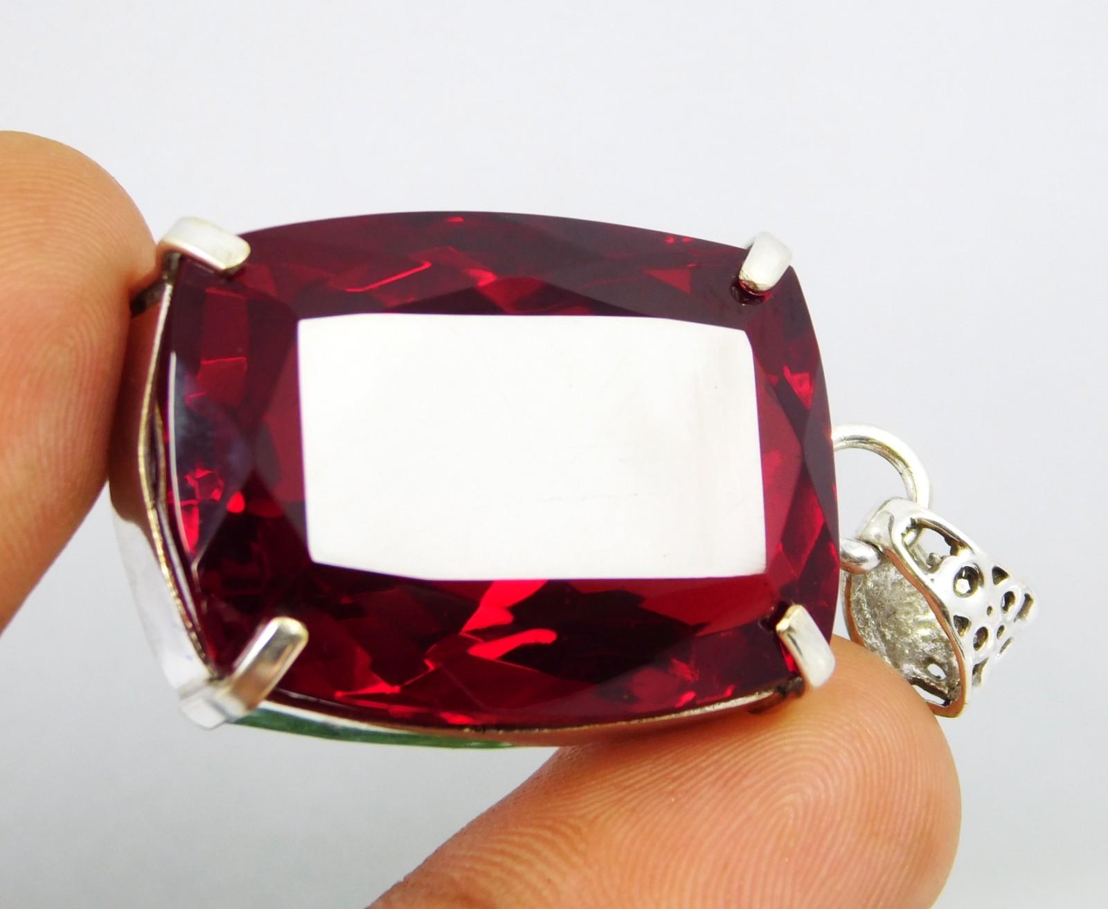 Pendant Solid Silver 99.20 Ct Natural Red Topaz Cushion Cut Brazilian Gemstone