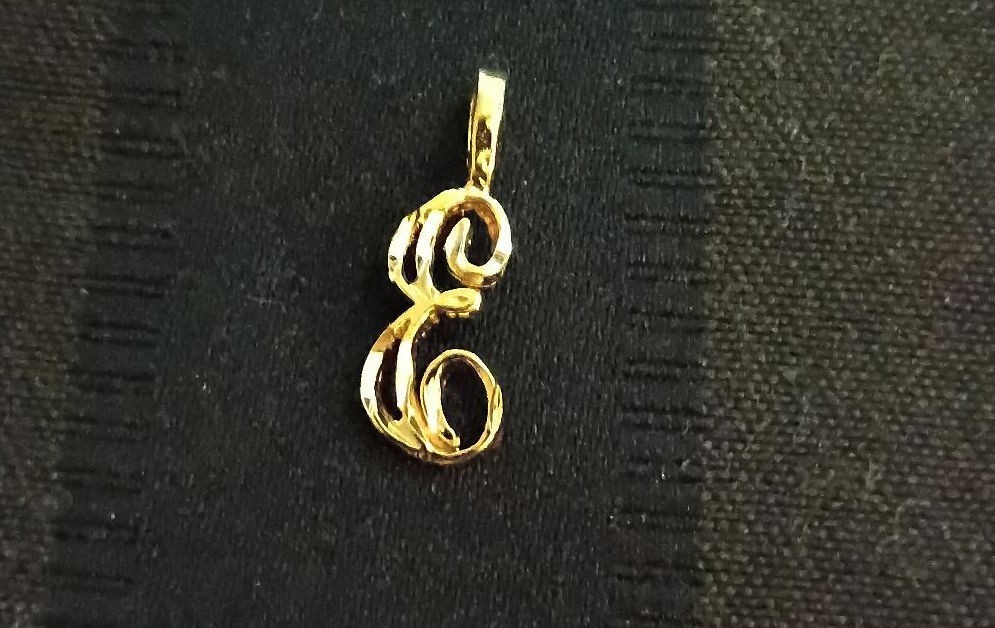 Gold Plated Initial Pendant 24k Yellow Gold Cursive Letters A to Z Diamond-Cut