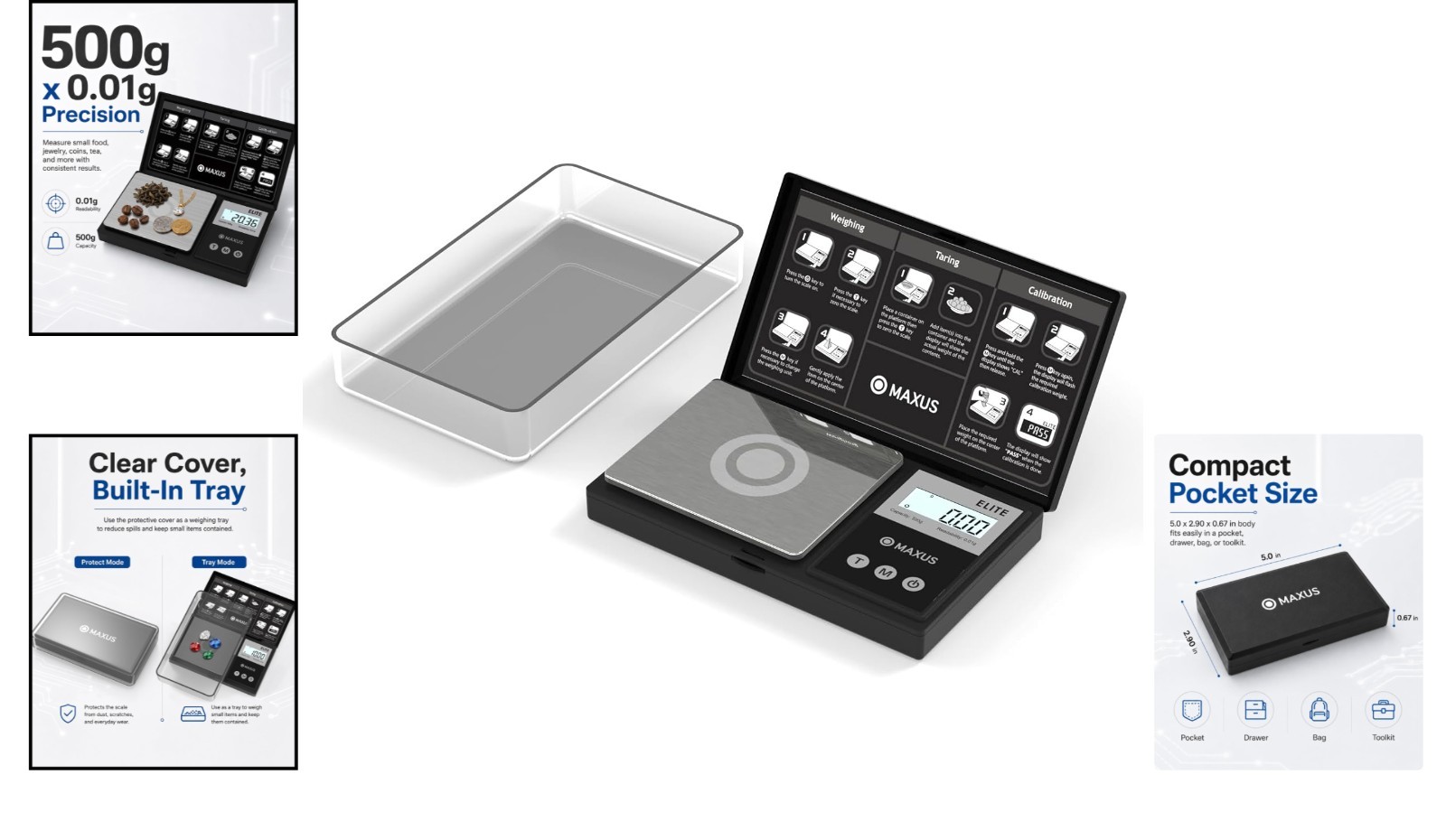 500g x 0.01g Digital Pocket Scale | Compact, Accurate Weighing for Jewels & Food