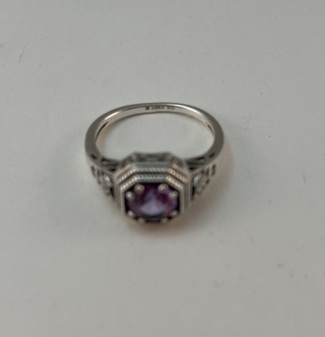 Vintage 925 Sterling Silver Light Purple Ring Size 8 Designer Signed