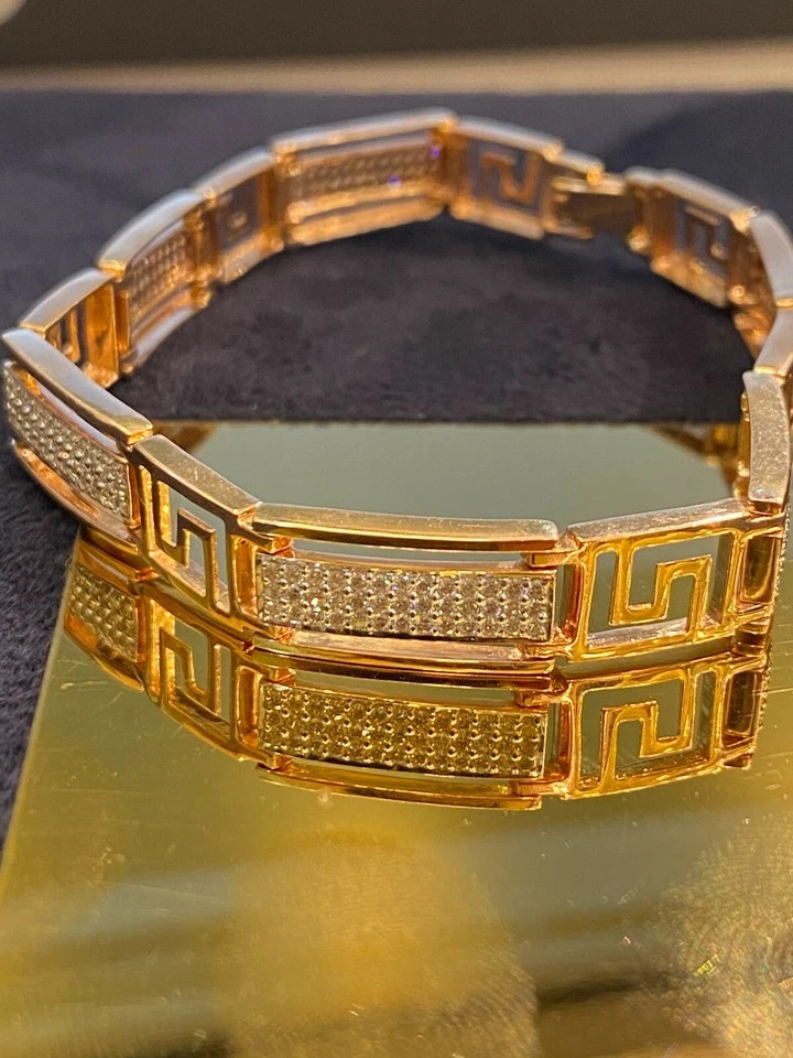 5.00Ct Round Cut Greek Key Simulated Diamond Link Bracelet 14K Rose Gold Plated