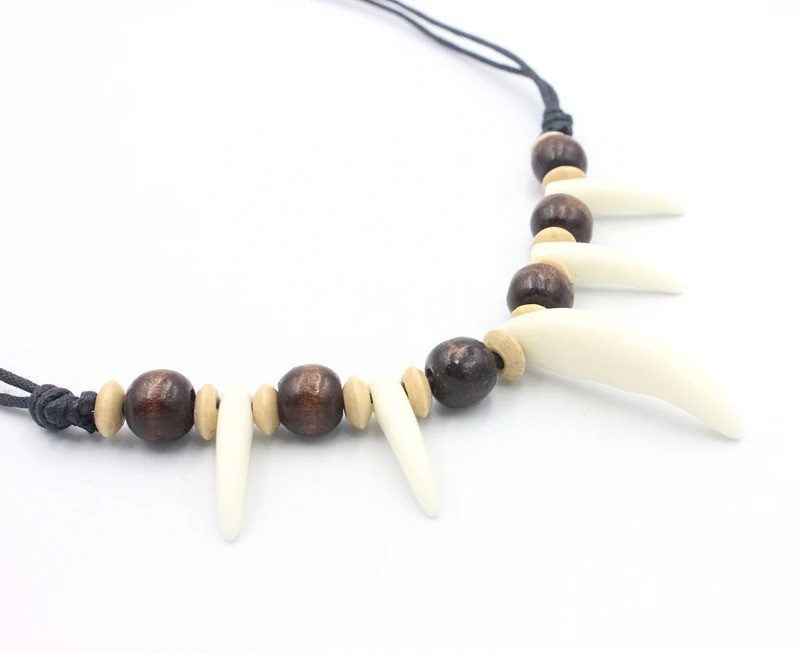 Tribal Wolf Tooth Amulet Necklace – Adjustable Leather Beads Couple Jewelry Gift
