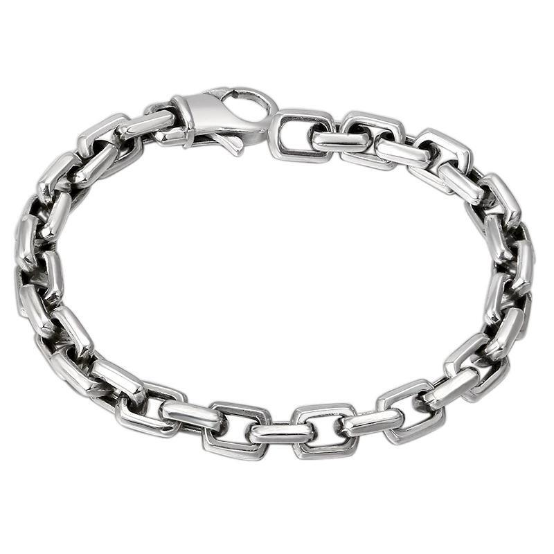 Solid S925 Sterling Silver Chain Men Women 7mm Square O Link Bracelet 7.1-8.7in